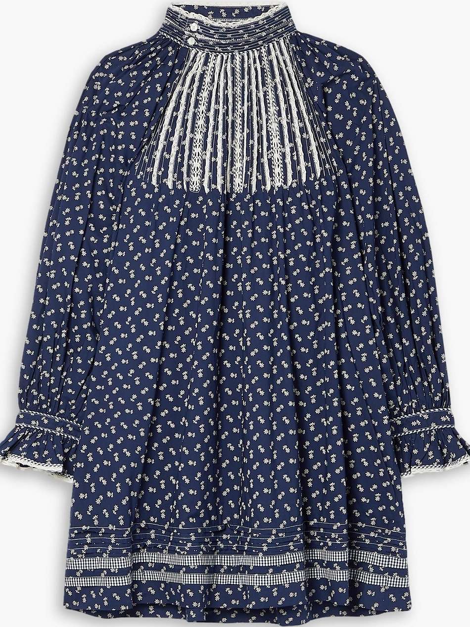 beatrice crochet lace-trimmed floral-print cotton-poplin mini dress