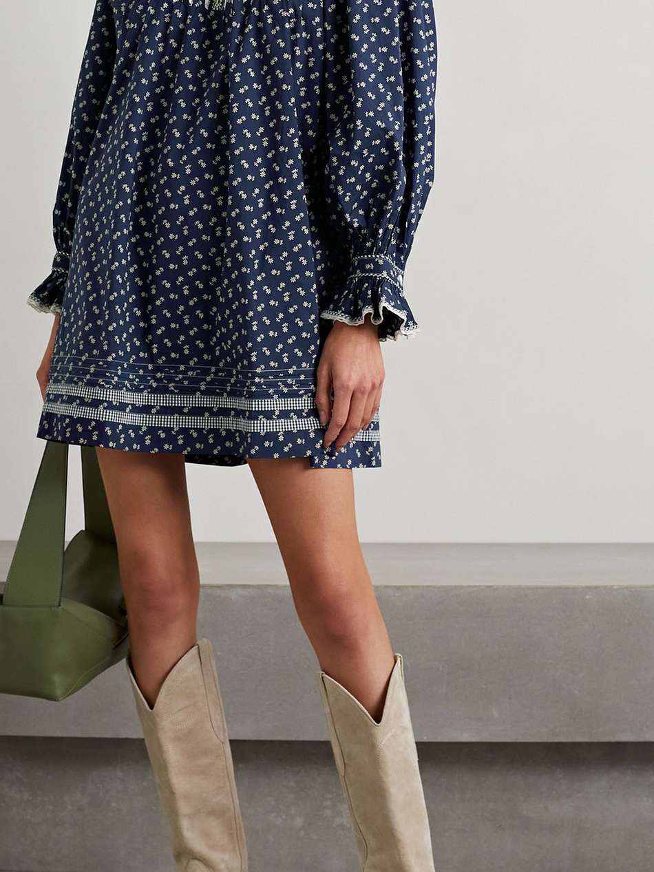 beatrice crochet lace-trimmed floral-print cotton-poplin mini dress