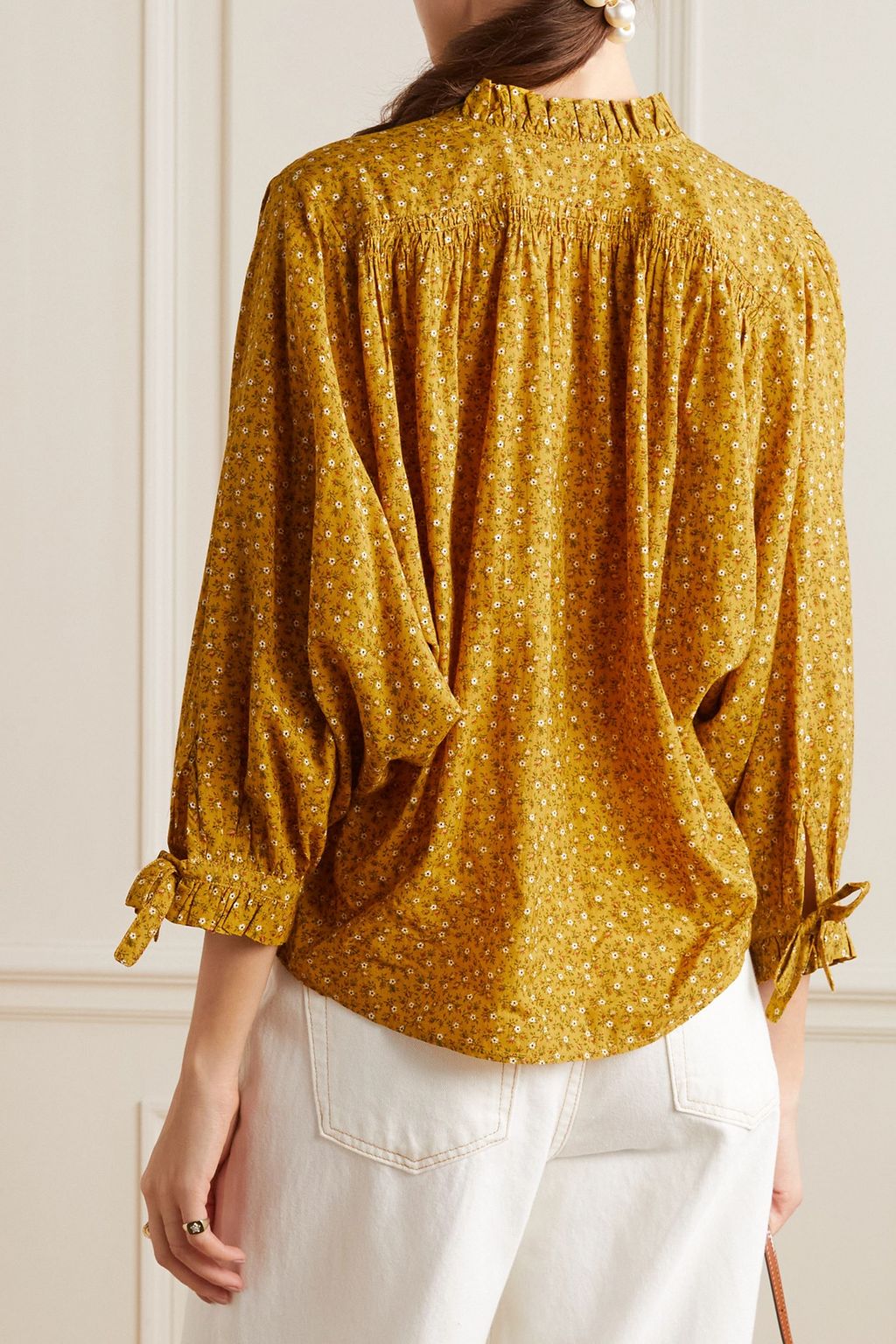DÔEN Rose floral-print cotton-blend blouse
