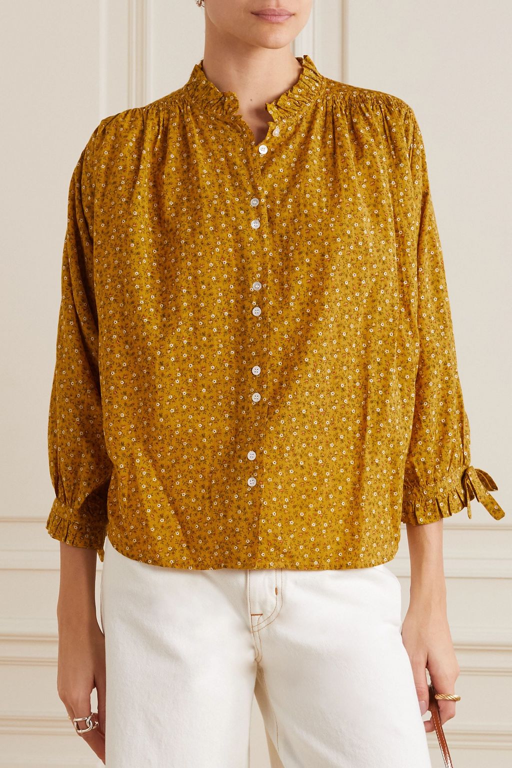 DÔEN Rose floral-print cotton-blend blouse