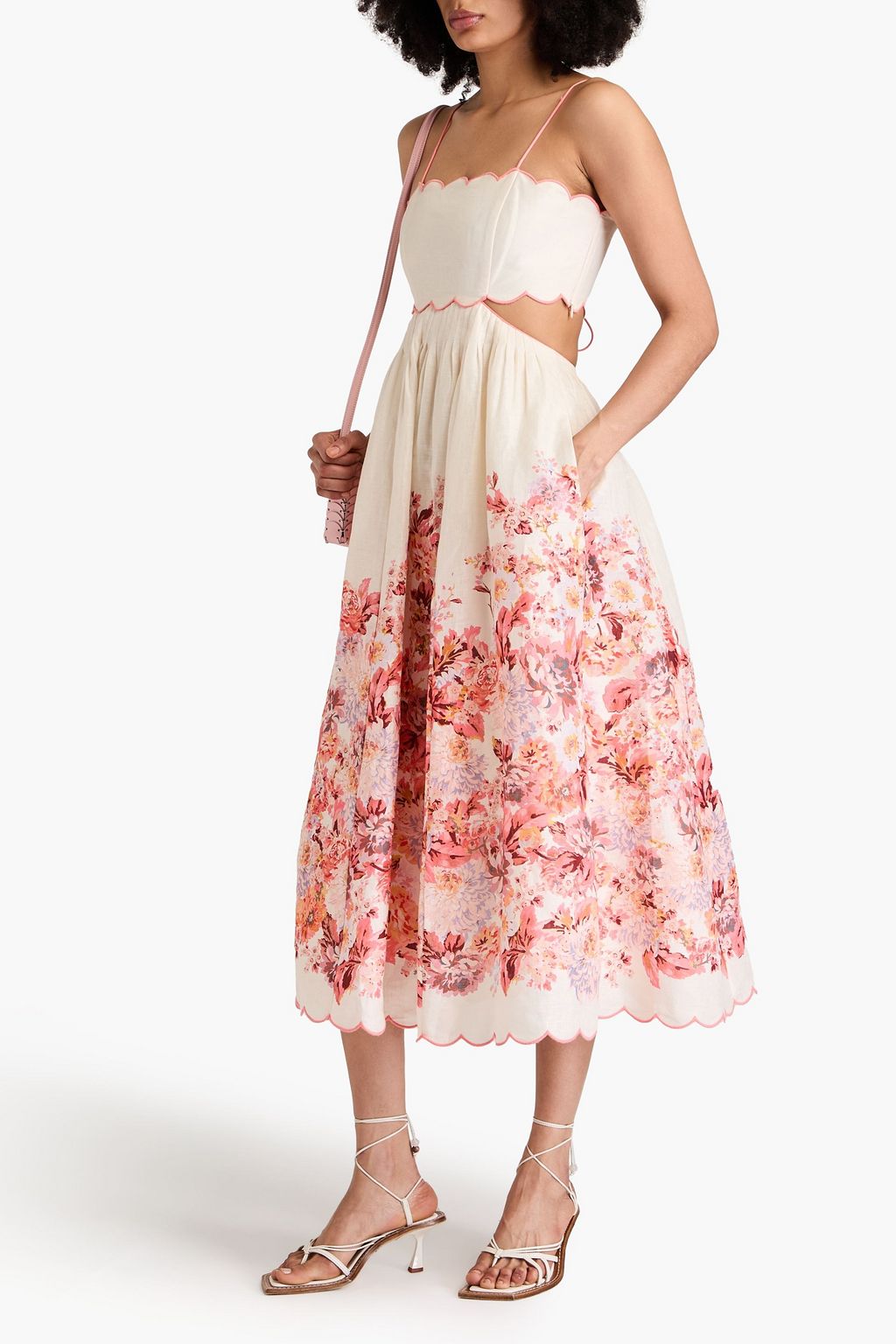 ZIMMERMANN Cutout scalloped floral-print linen midi dress