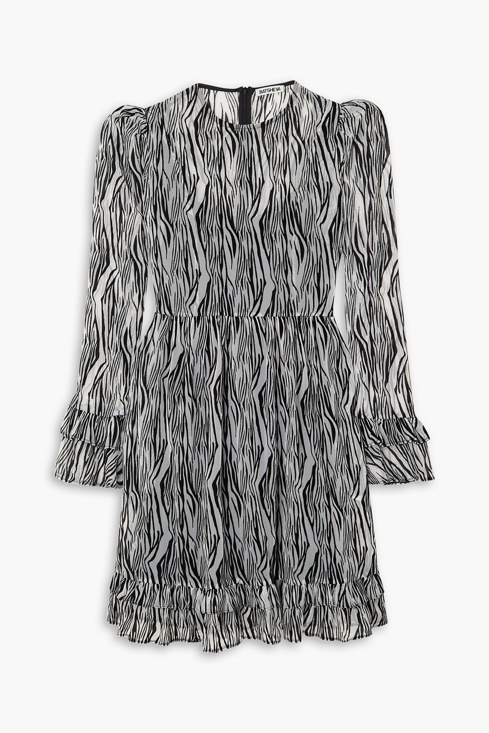 Batsheva Prairie Ruffled Zebra-print Flocked Tulle Dress In Black