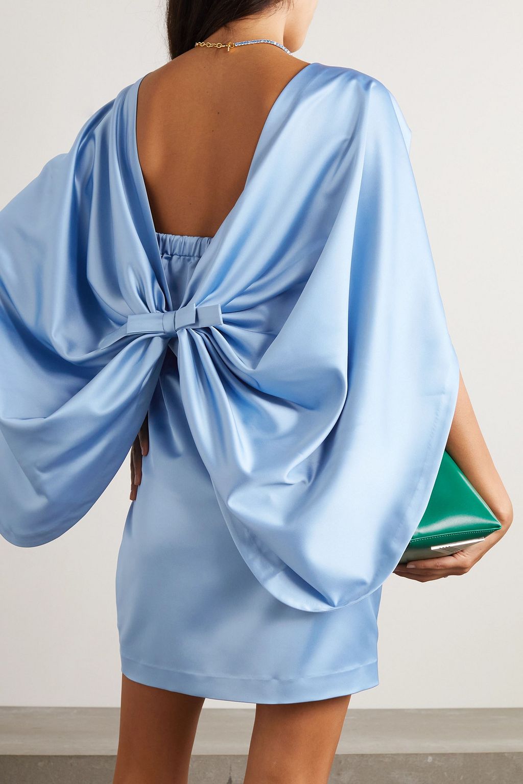 BERNADETTE August bow-detailed satin mini dress