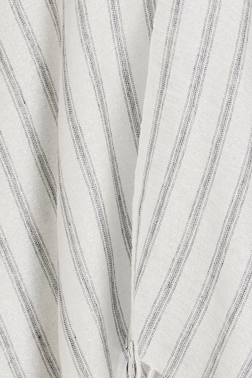 BRUNELLO CUCINELLI شال مخطط من مزيج الكتان بشرّابات