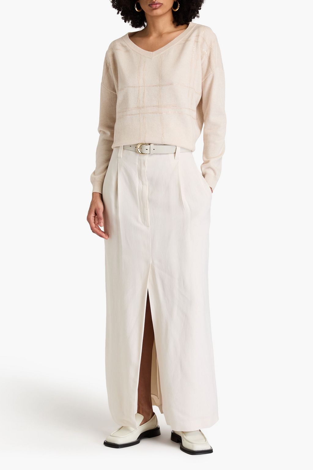 BRUNELLO CUCINELLI Embellished wool, cashmere and silk-blend sweater