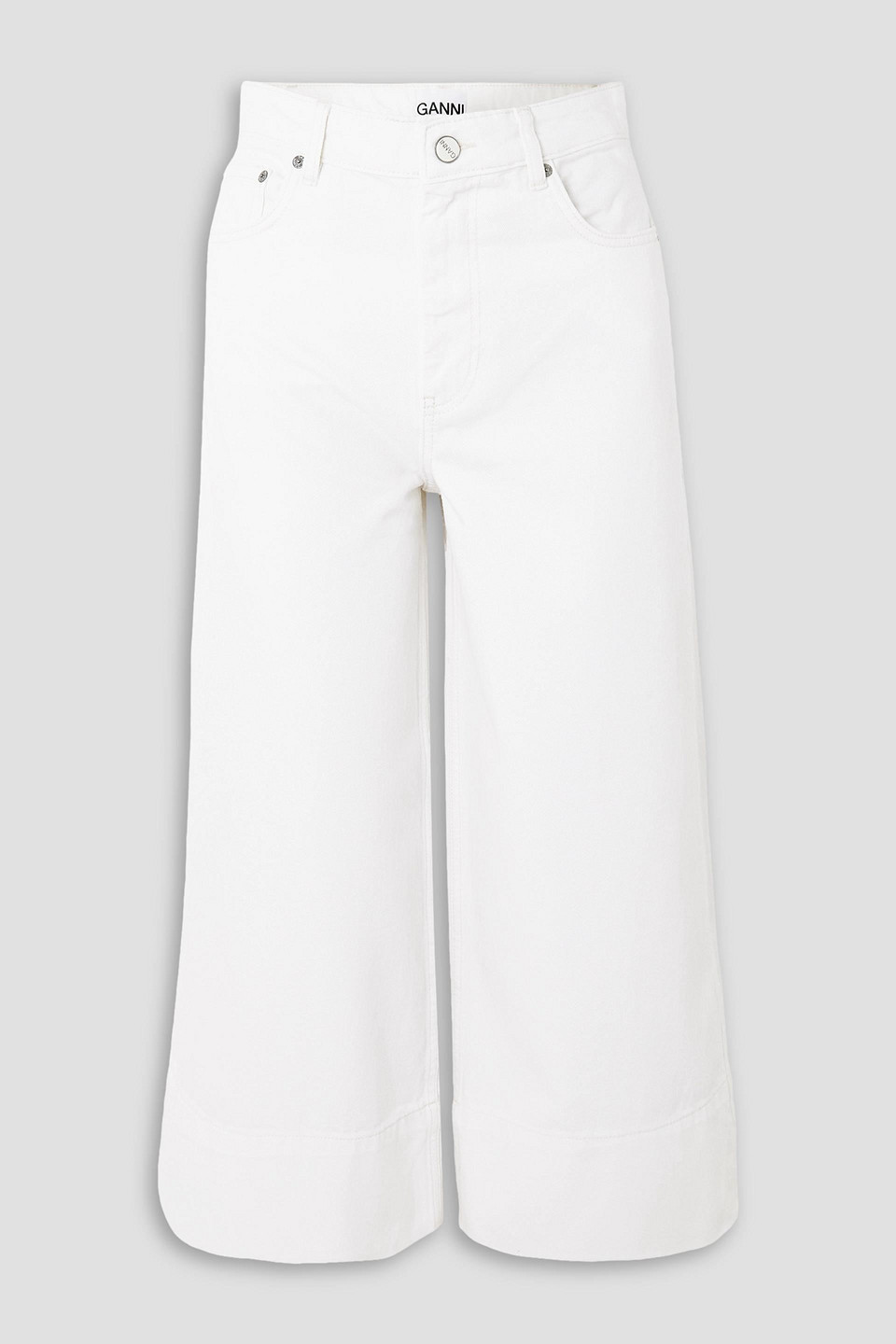 Ganni Cropped High-rise Wide-leg Organic Jeans In Ivory
