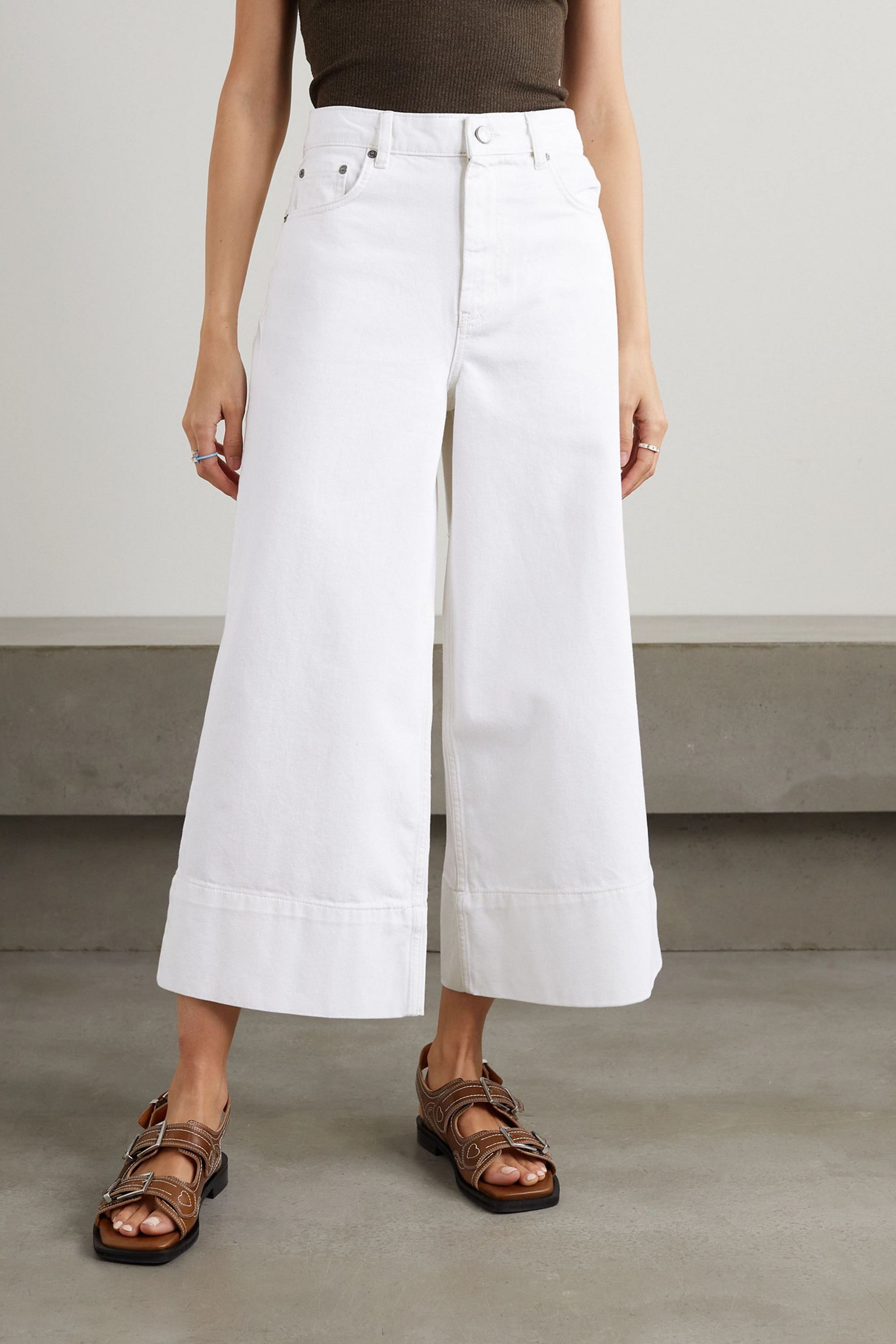 GANNI Cropped high-rise wide-leg jeans