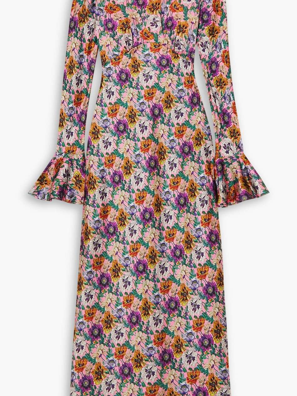 open-back floral-print satin midi dress