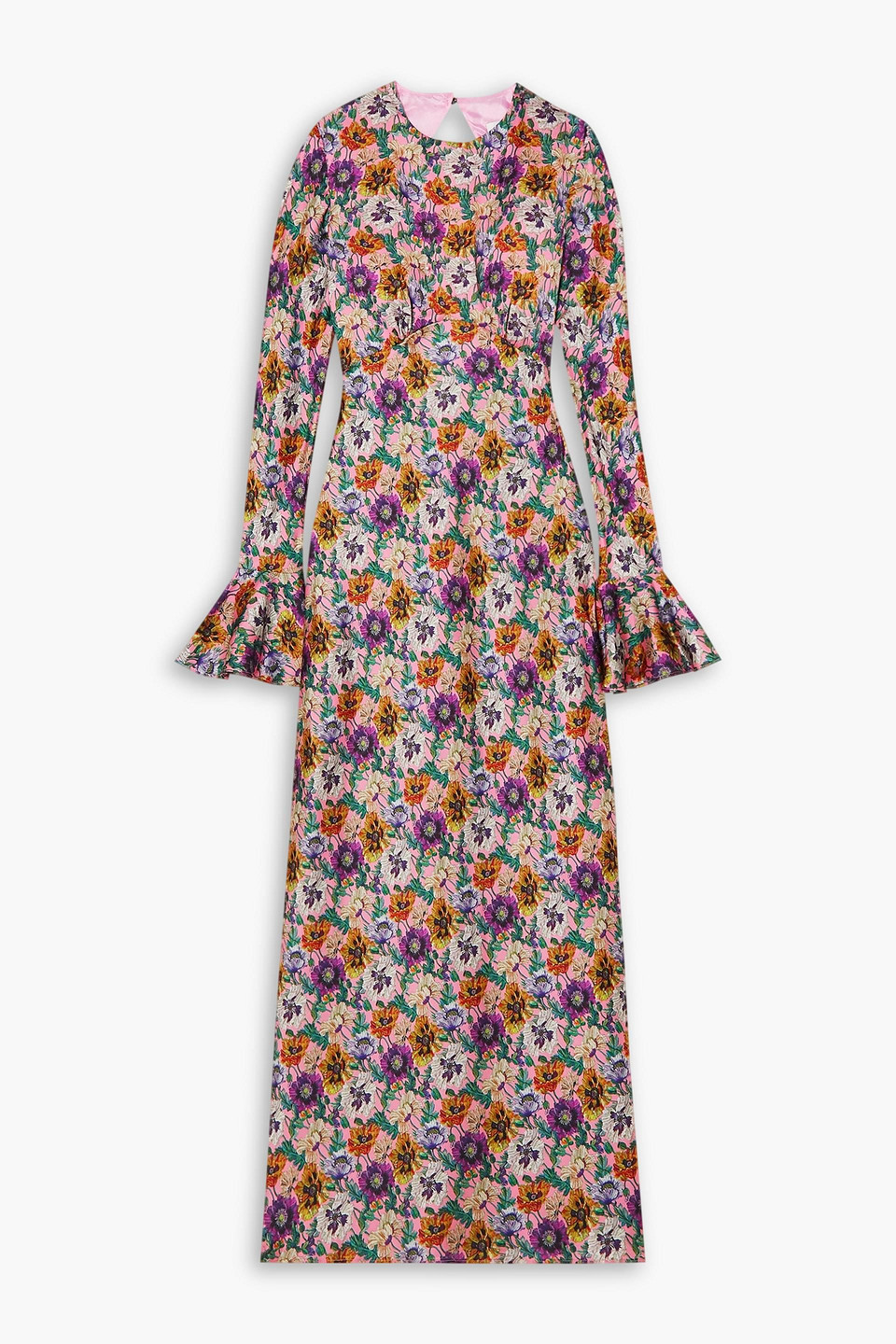 les reveries pink dress Les Rêveries Open-back Floral-print Satin Midi Dress In Pink