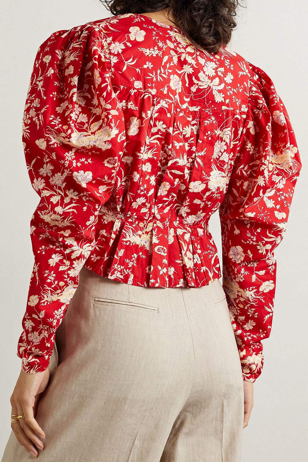DÔEN Amelia Oberteil aus Baumwollpopeline mit Blumenprint und Raffungen