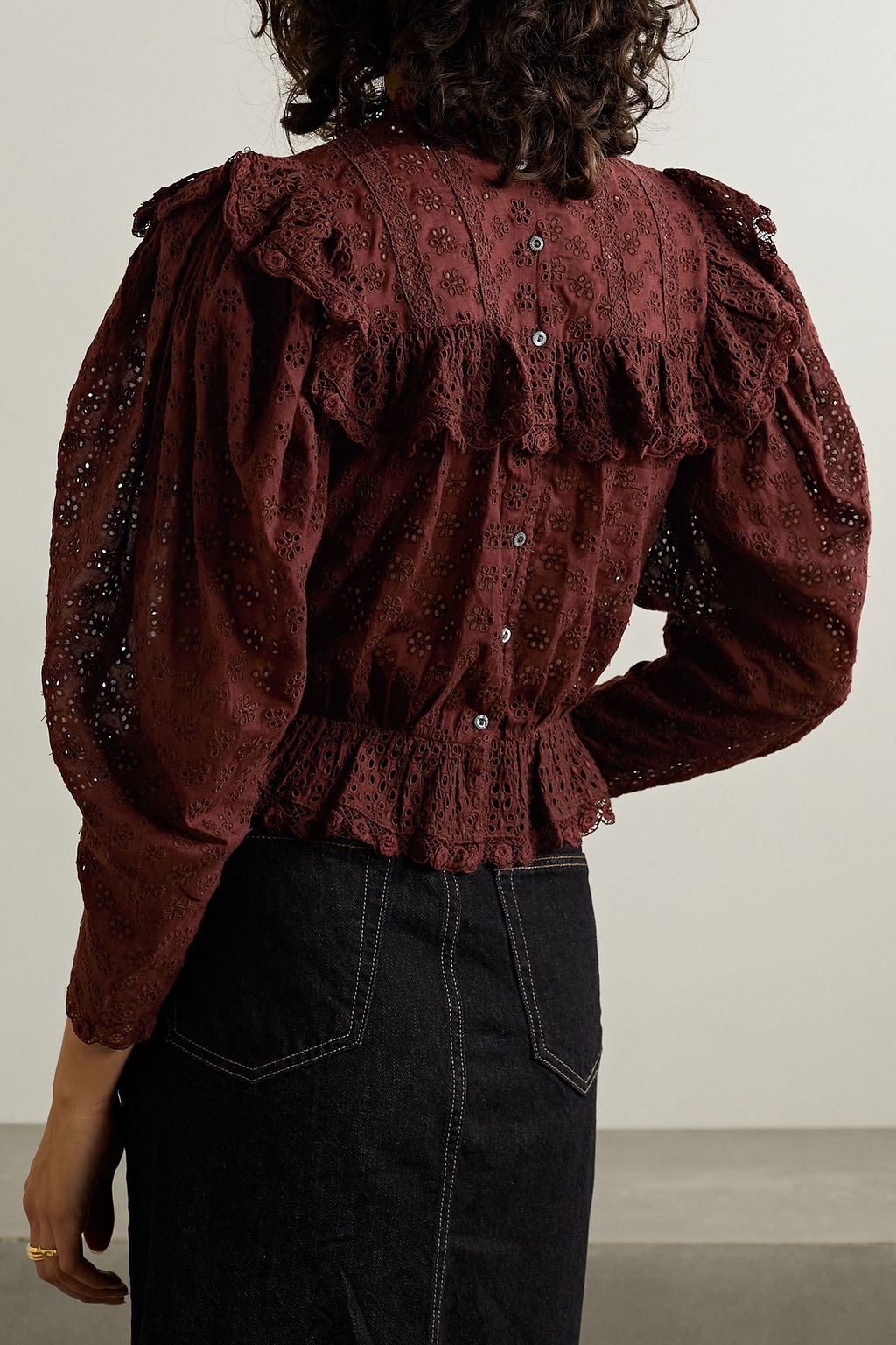 DÔEN Floryn lace-trimmed ruffled broderie anglaise cotton top