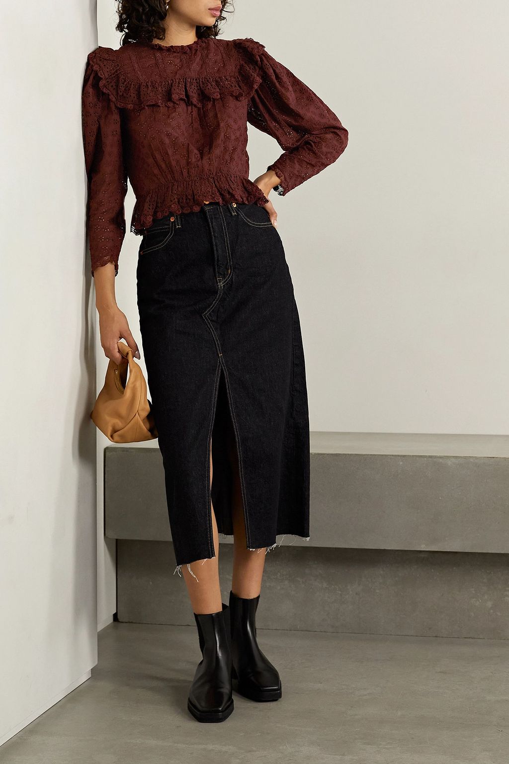 DÔEN Floryn lace-trimmed ruffled broderie anglaise cotton top