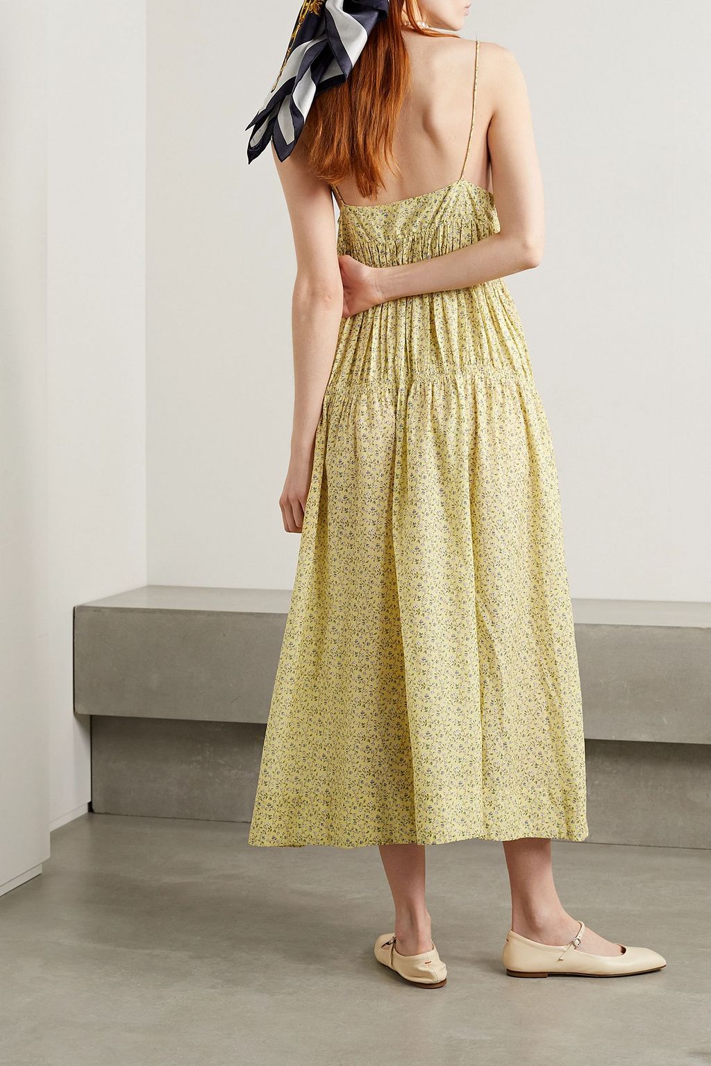 DÔEN Irina gathered floral-print organic cotton midi dress