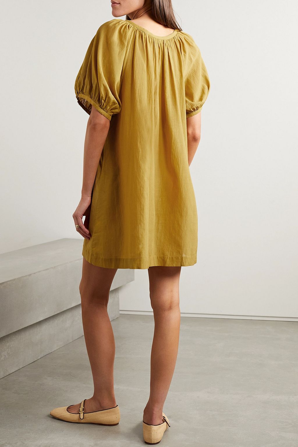 DÔEN Josette gathered organic cotton-blend voile mini dress