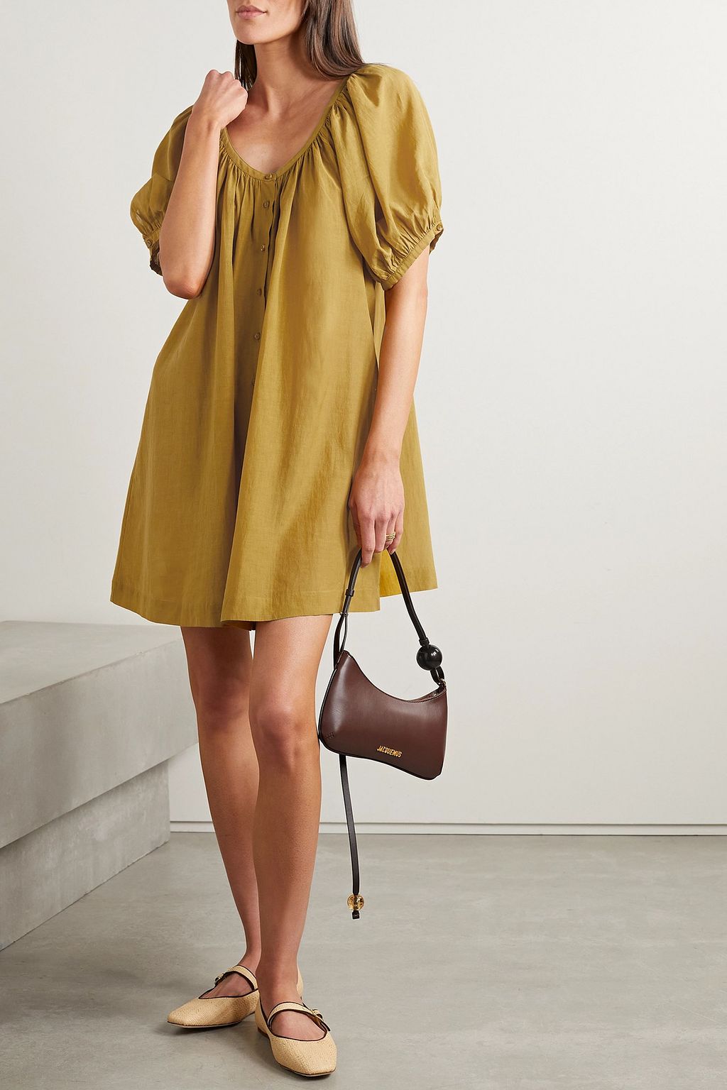 DÔEN Josette gathered organic cotton-blend voile mini dress