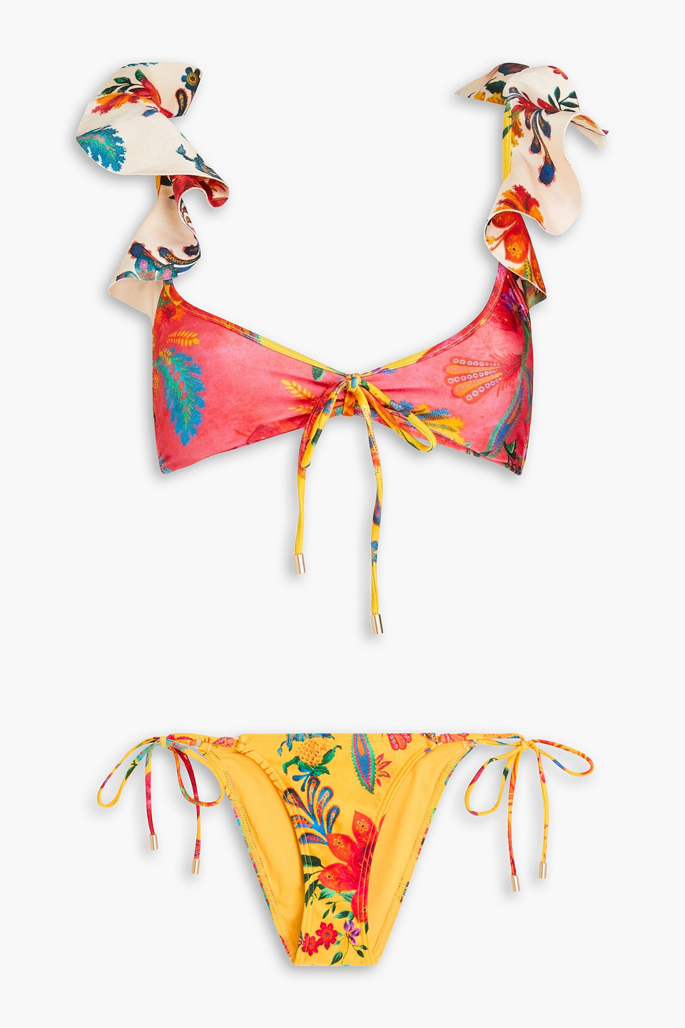 Zimmermann Ruffled Floral Print Triangle Bikini In Multi