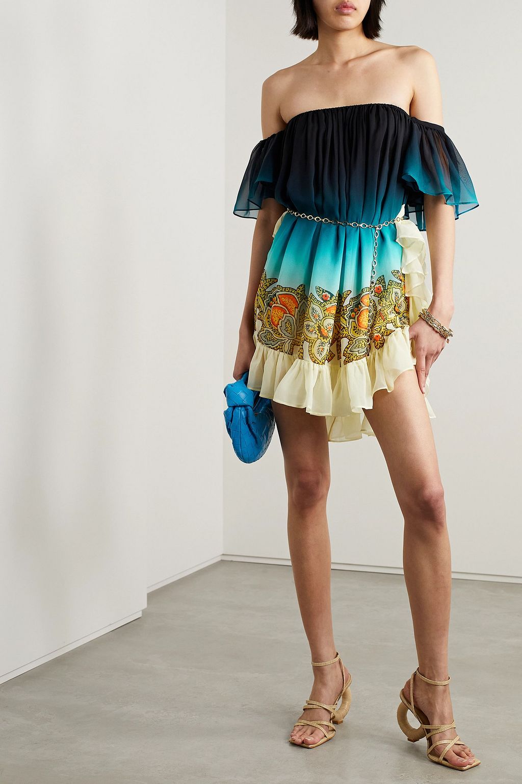 ETRO Off-the-shoulder printed silk-chiffon mini dress