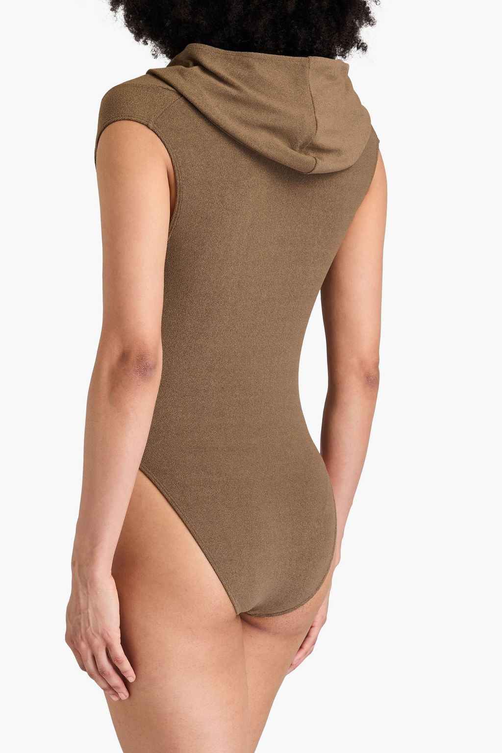 LESLIE AMON Wrap-effect terry hooded bodysuit