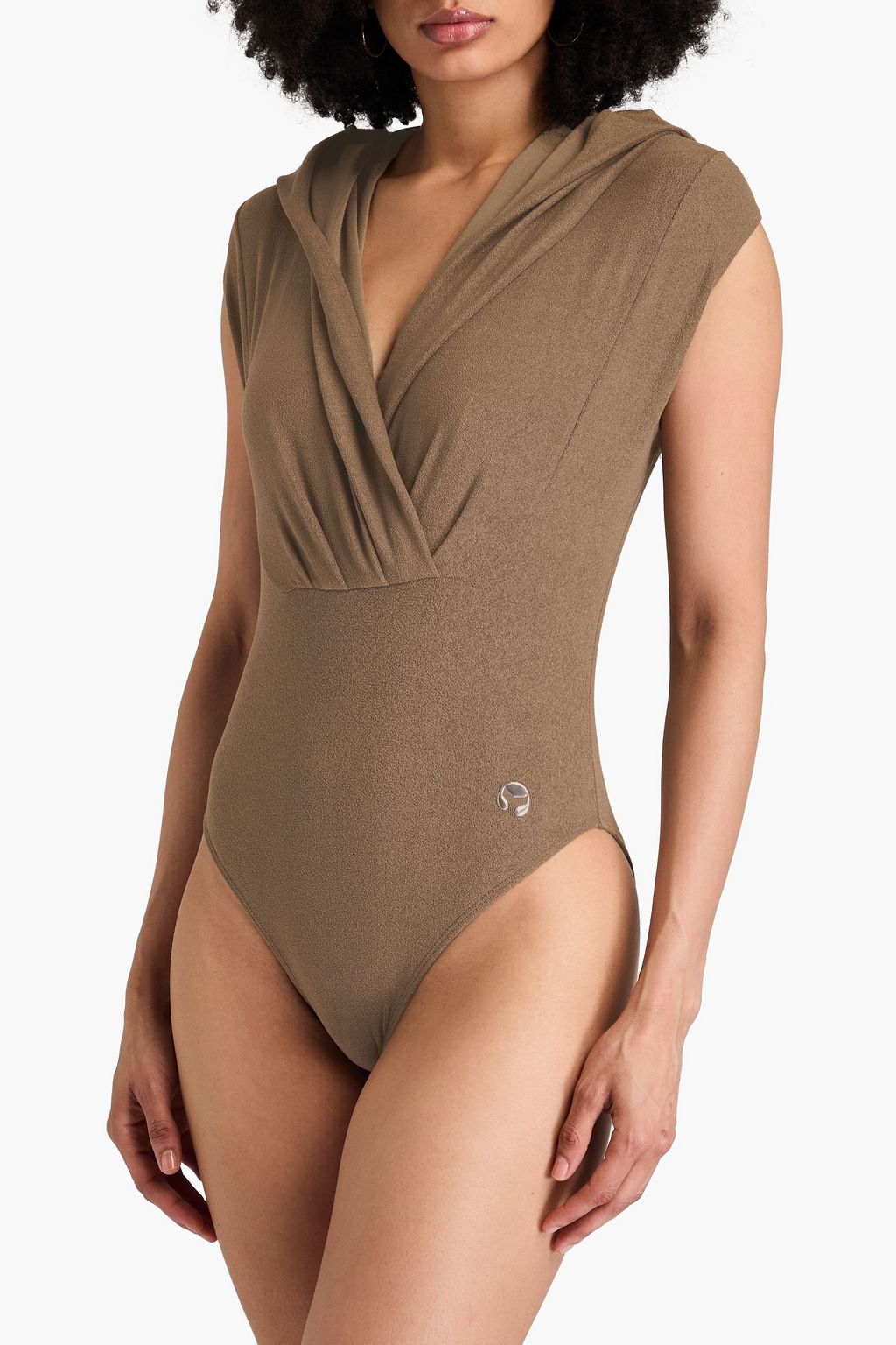 LESLIE AMON Wrap-effect terry hooded bodysuit