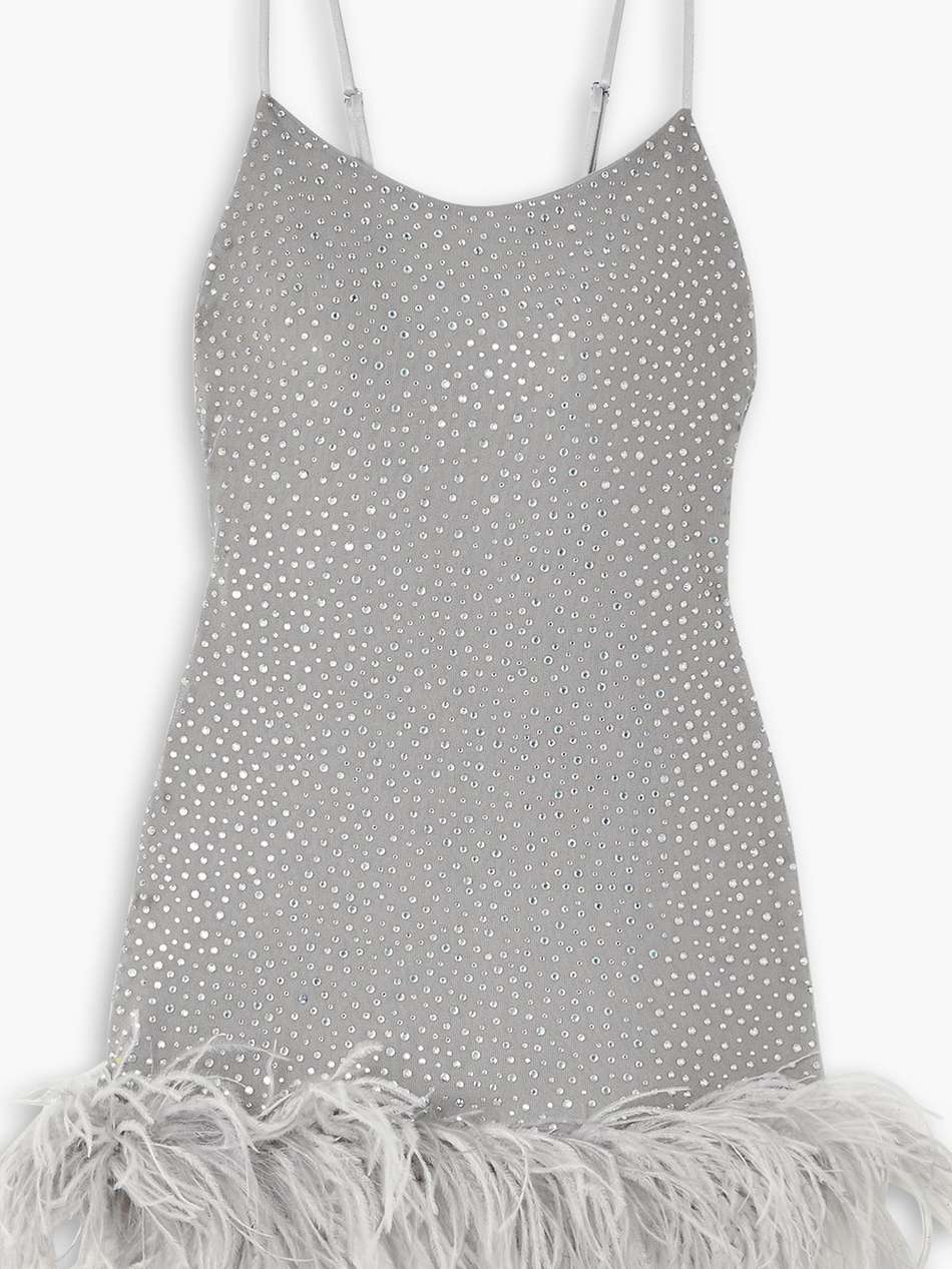 laurie feather-trimmed crystal-embellished stretch-crepe mini dress