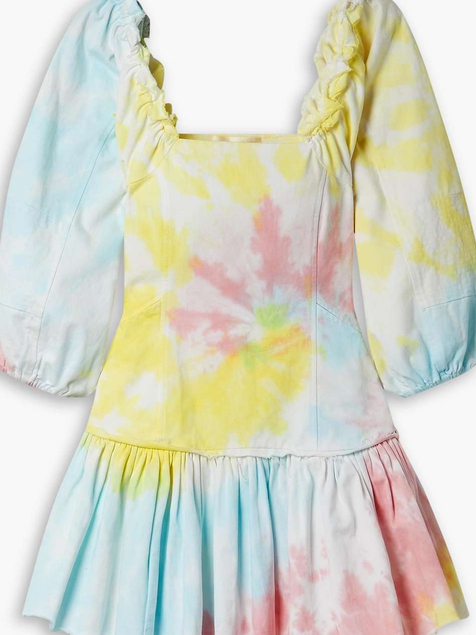 chai frayed tie-dyed cotton-blend twill mini dress