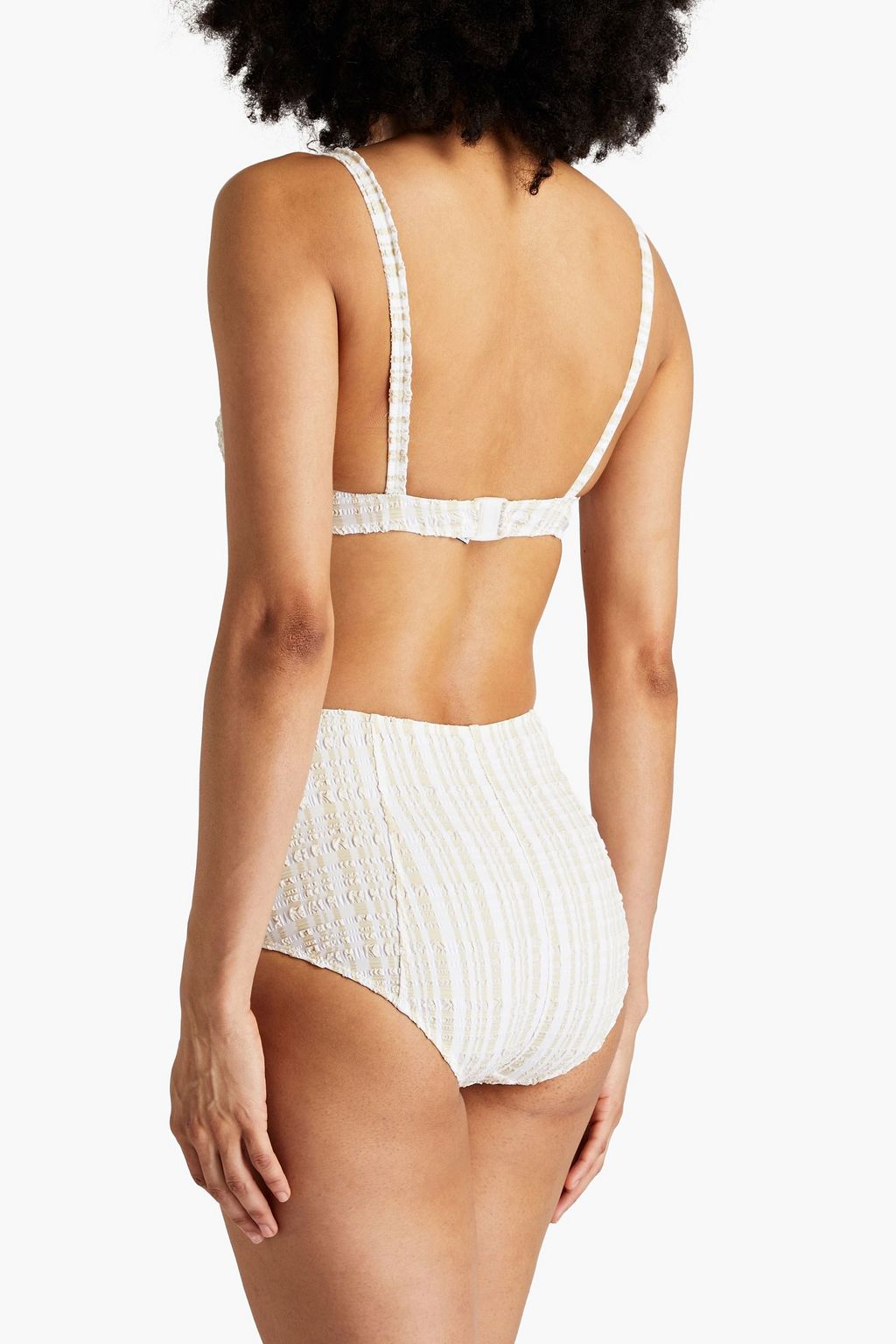 LISA MARIE FERNANDEZ Button-embellished striped seersucker bikini