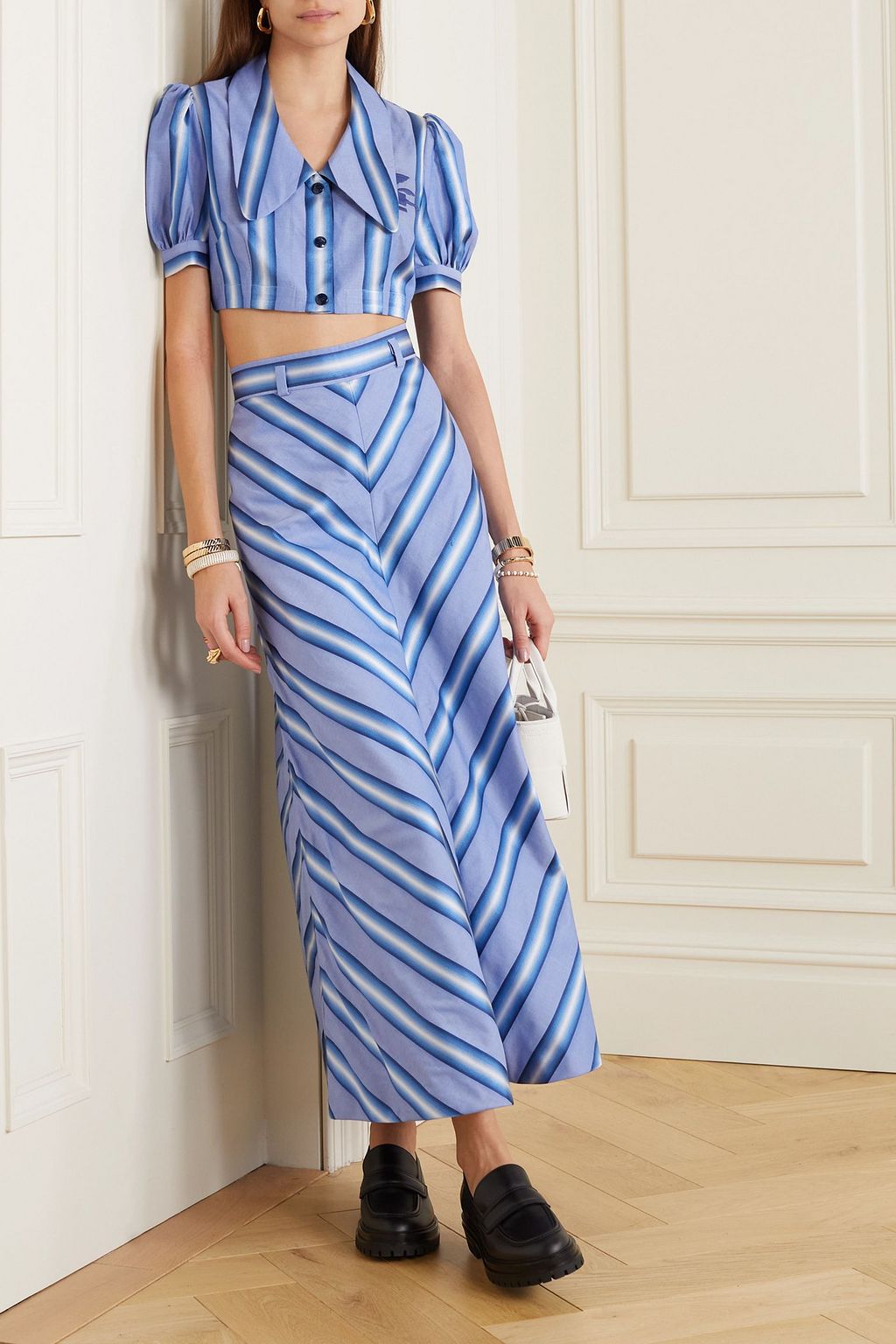 ETRO Cropped embroidered striped cotton and silk-blend shirt