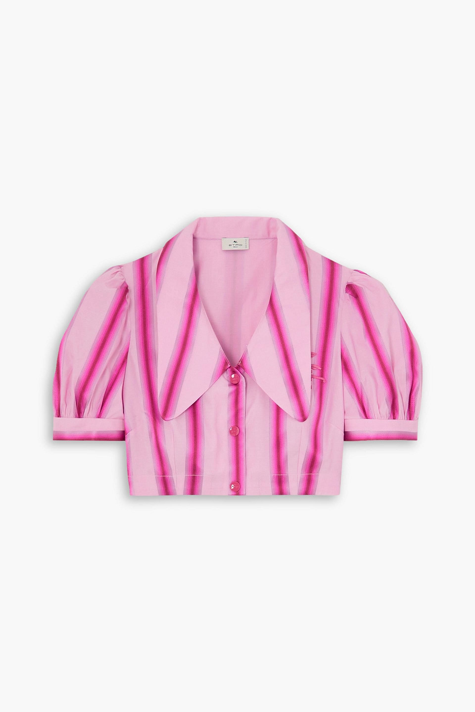 Etro Cropped Embroidered Striped Cotton And Silk-blend Shirt In Pink