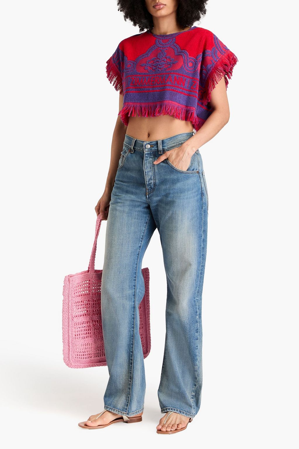 ZIMMERMANN Cropped fringed cotton-terry top