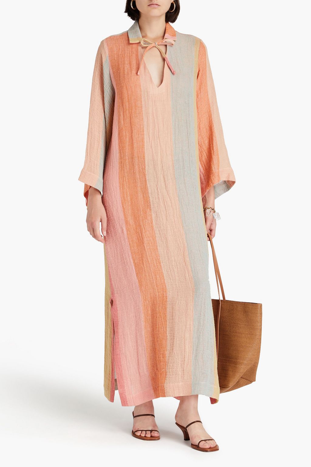 chinese dress ladies The Classic Shirt Dress in Peachy Tangerine Gingham Chios Gauze Peachy Tangerine Gingham Chios Gauze / 2023SP101 PTGCG / 3