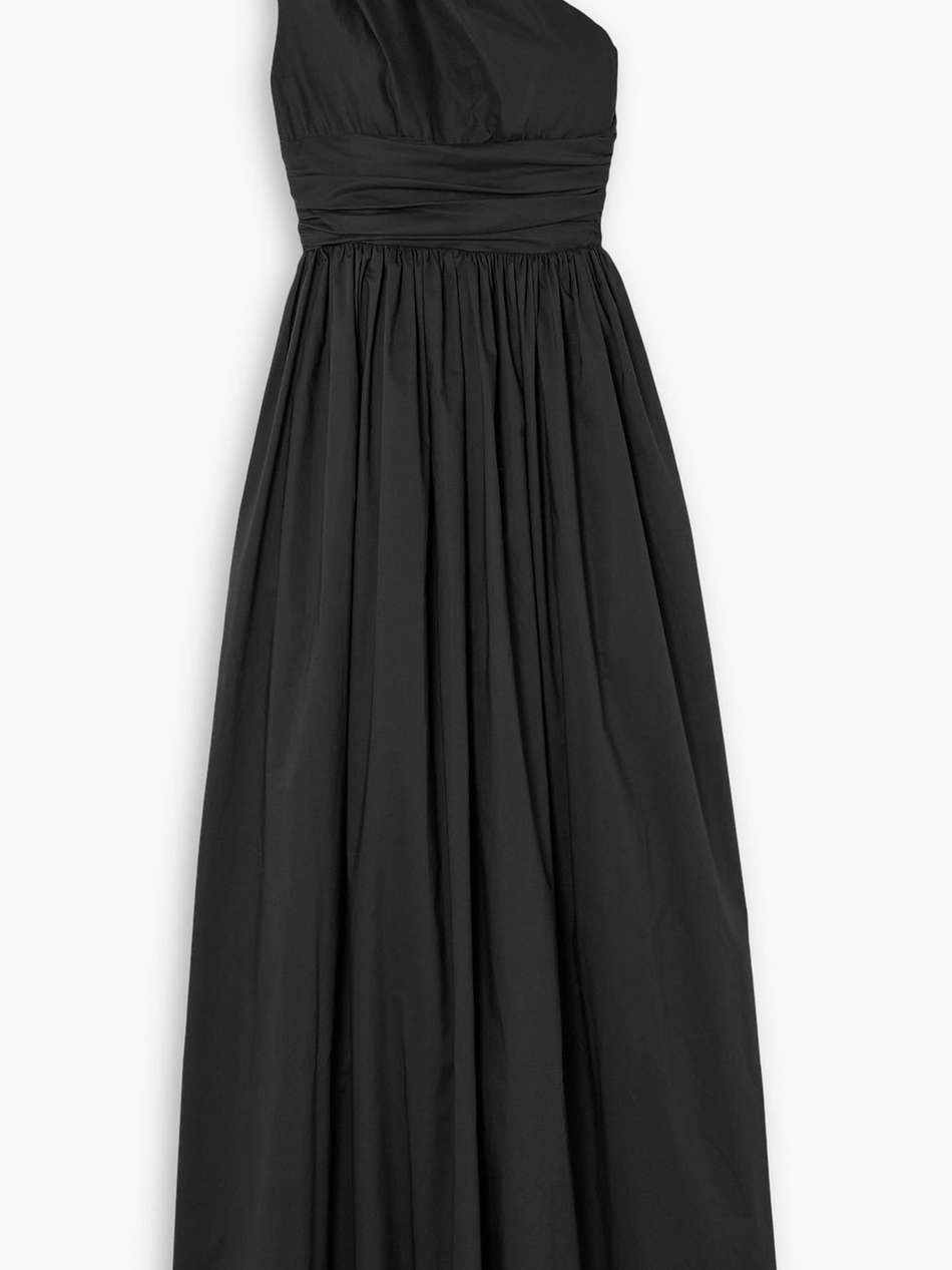 one-shoulder gathered cotton maxi dress