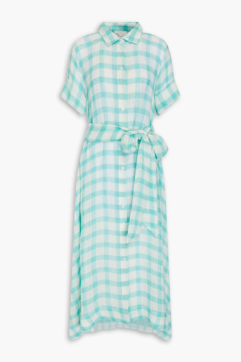 Lisa Marie Fernandez Belted Checked Linen-blend Gauze Midi Shirt Dress In  Mint | ModeSens