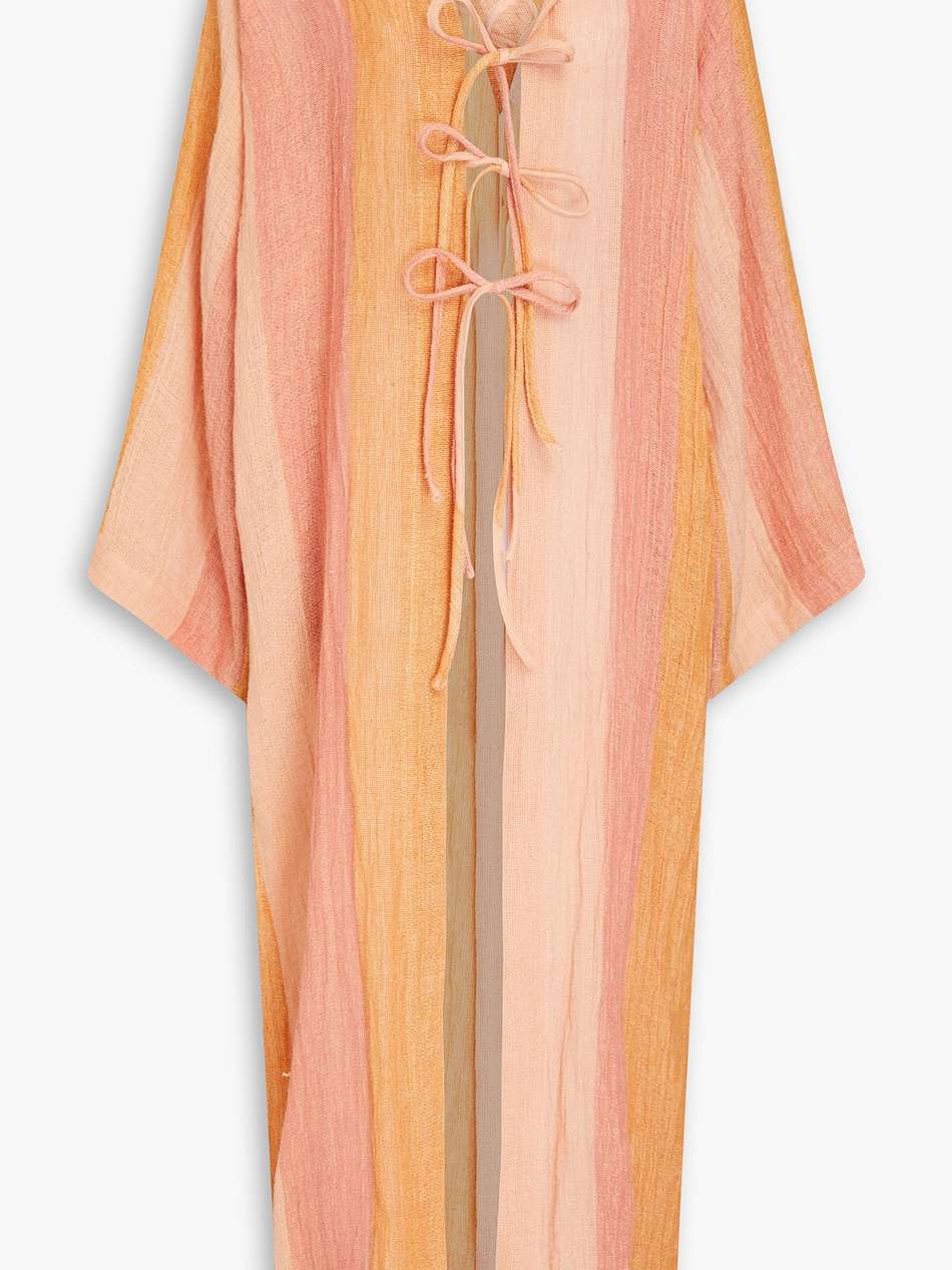 striped linen-blend coverup