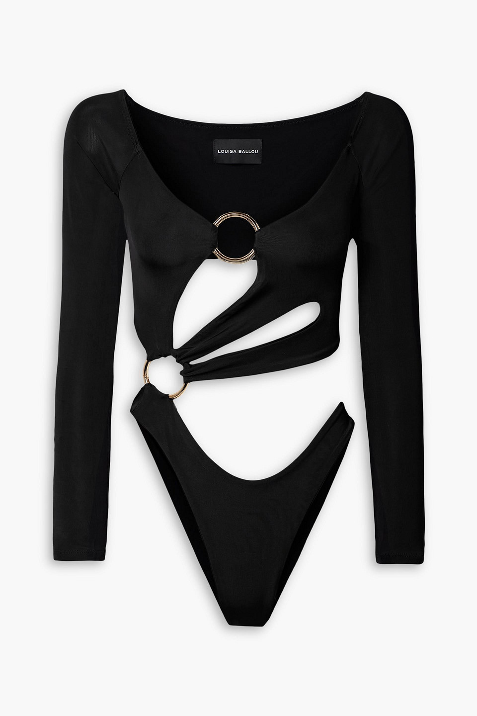 Louisa Ballou Cutout Embellished Stretch-jersey Bodysuit In Black
