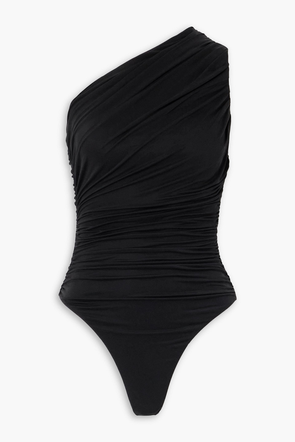 Gauge81 Tera One-shoulder Ruched Stretch-jersey Bodysuit In Black