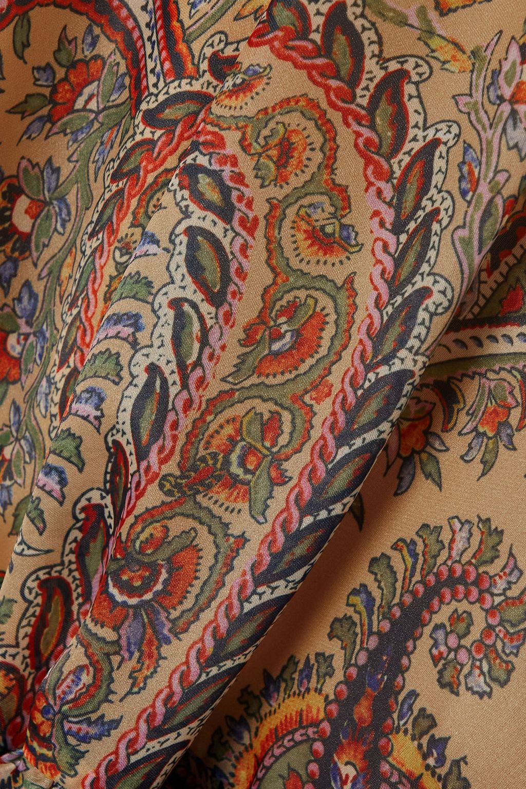 ETRO 비대칭 페이즐리 프린트 러플 오간자 미니 스커트