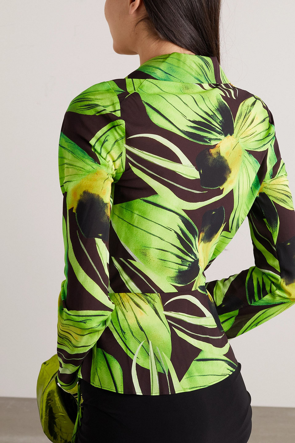 LOUISA BALLOU PRINTED STRETCH-SILK CHIFFON WRAP BLOUSE