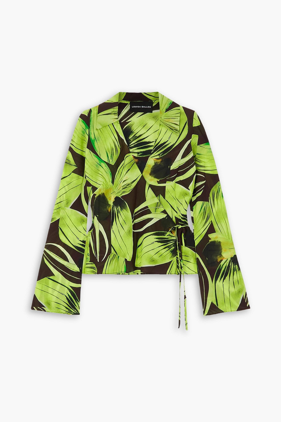 Louisa Ballou Printed Stretch-silk Chiffon Wrap Blouse In Lime Green
