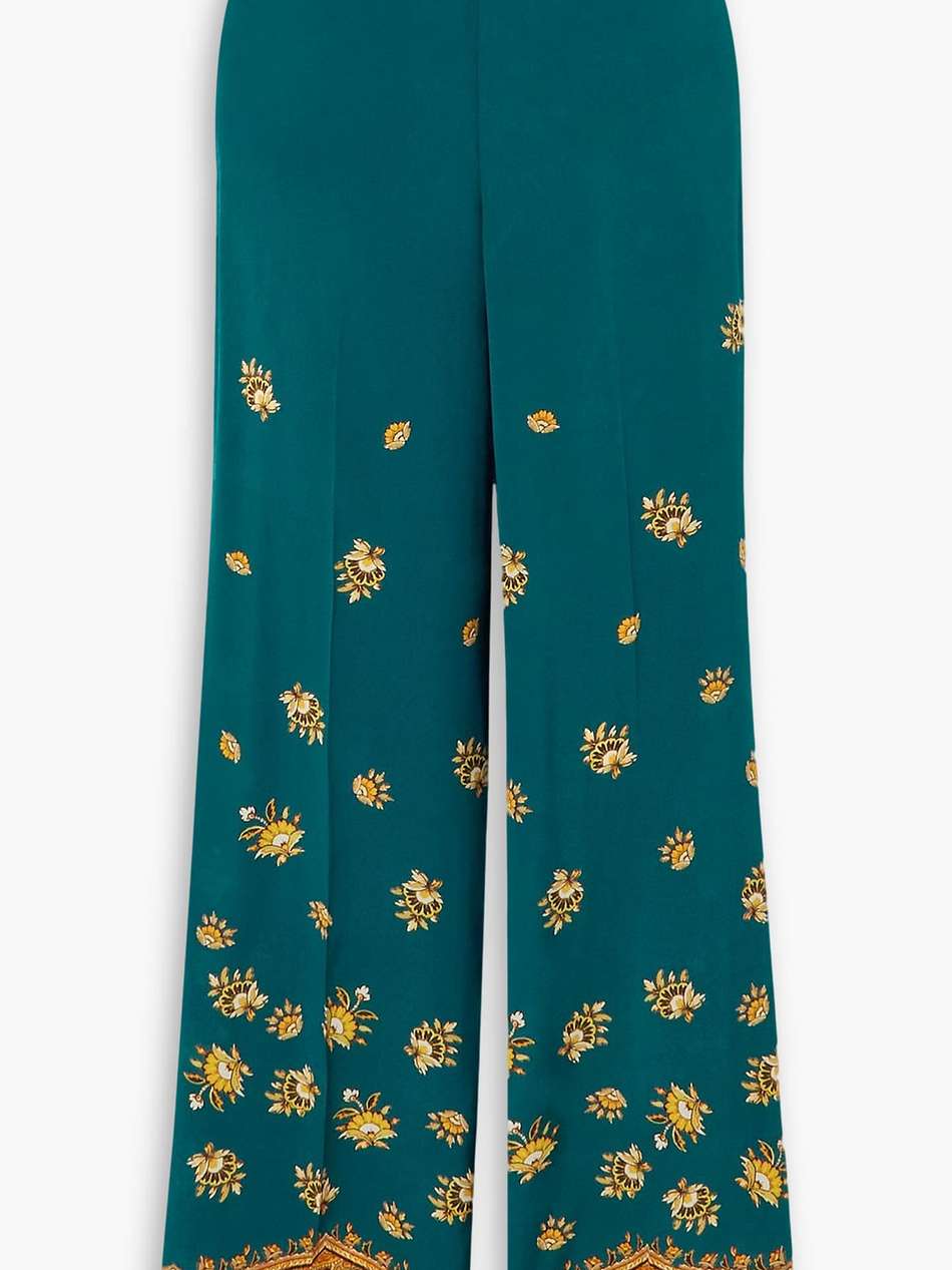 paisley-print silk crepe de chine straight-leg pants