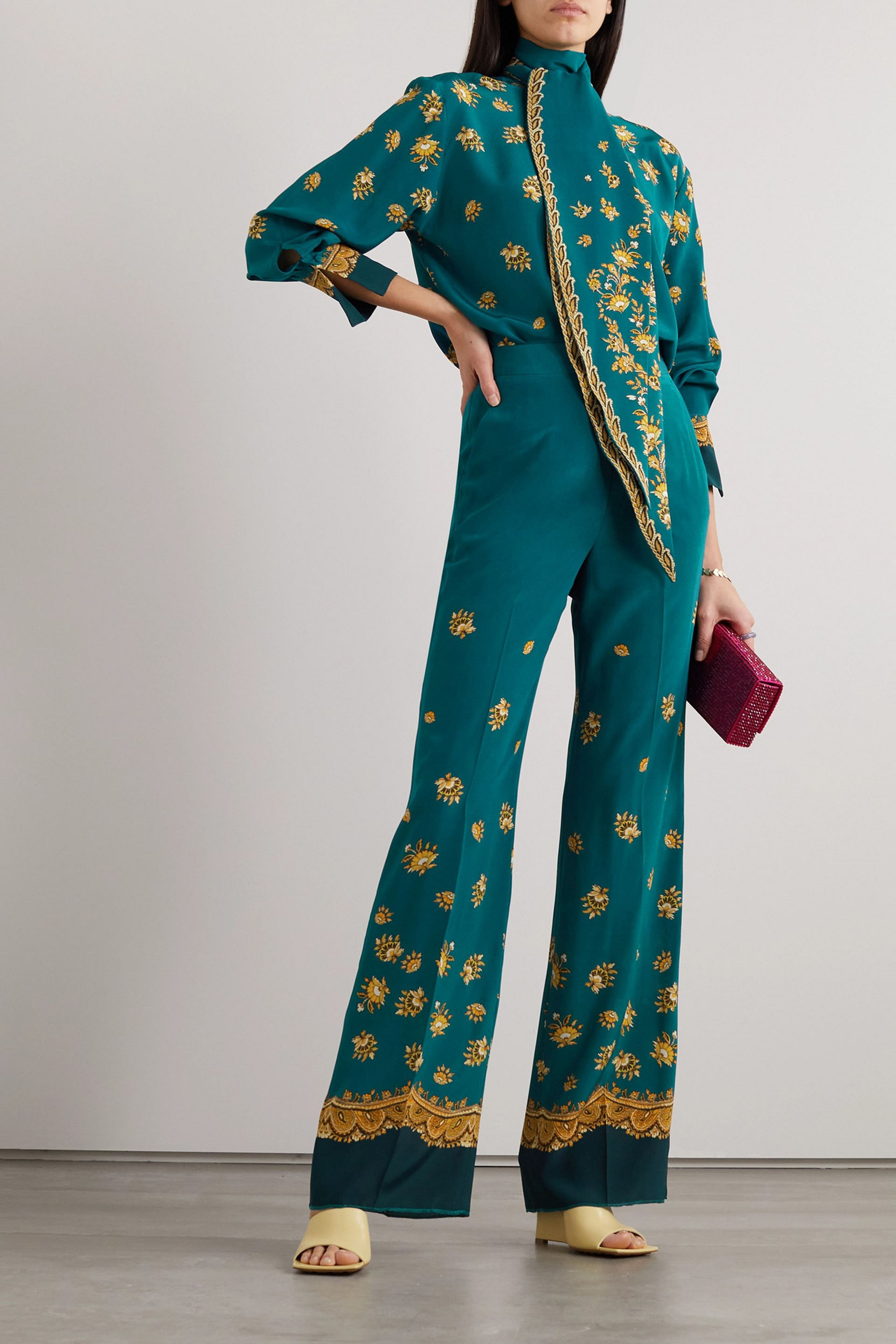 Etro Paisley-print silk crepe de chine straight-leg pants