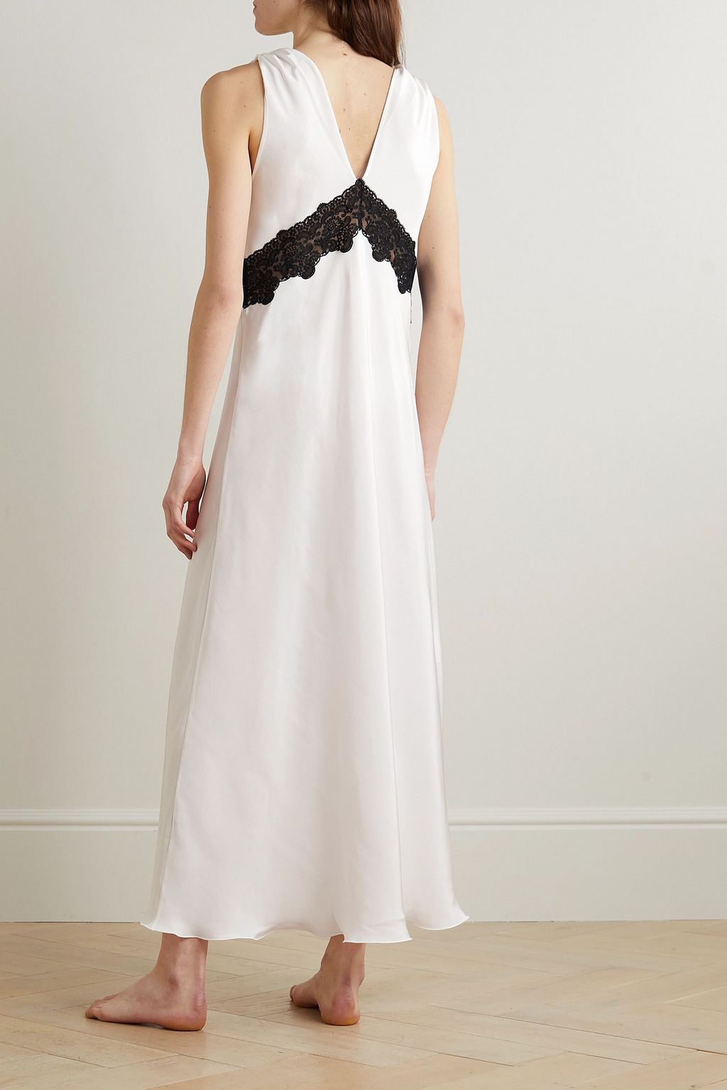 LORETTA CAPONI Thea corded lace-trimmed silk-satin chemise
