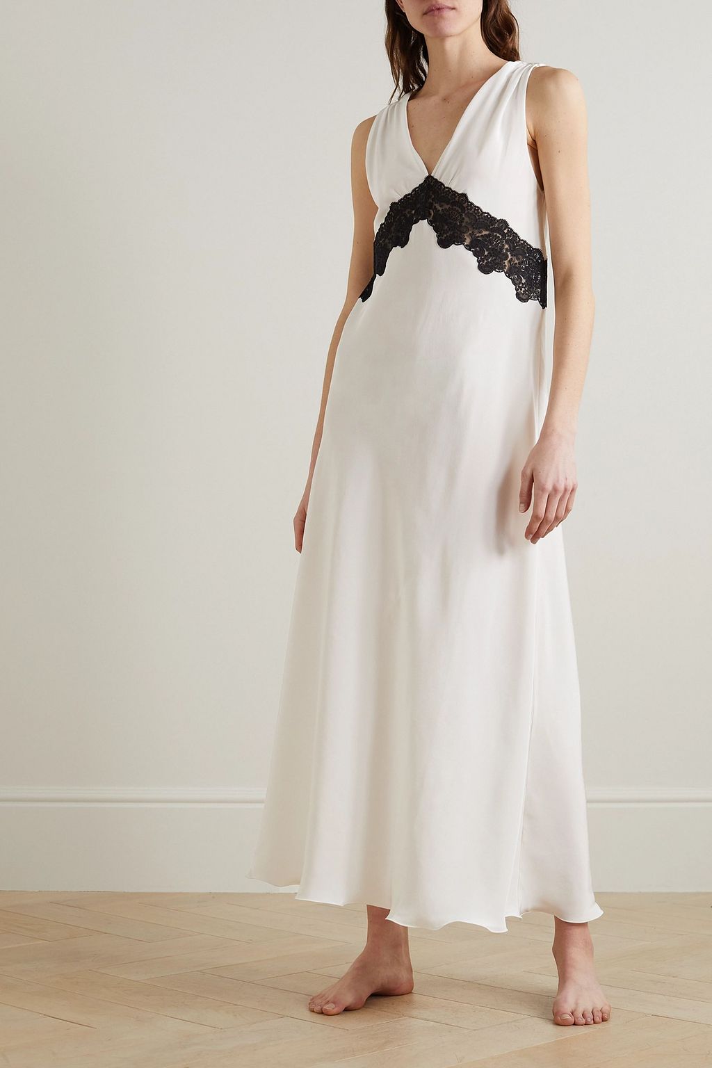 LORETTA CAPONI Thea corded lace-trimmed silk-satin chemise