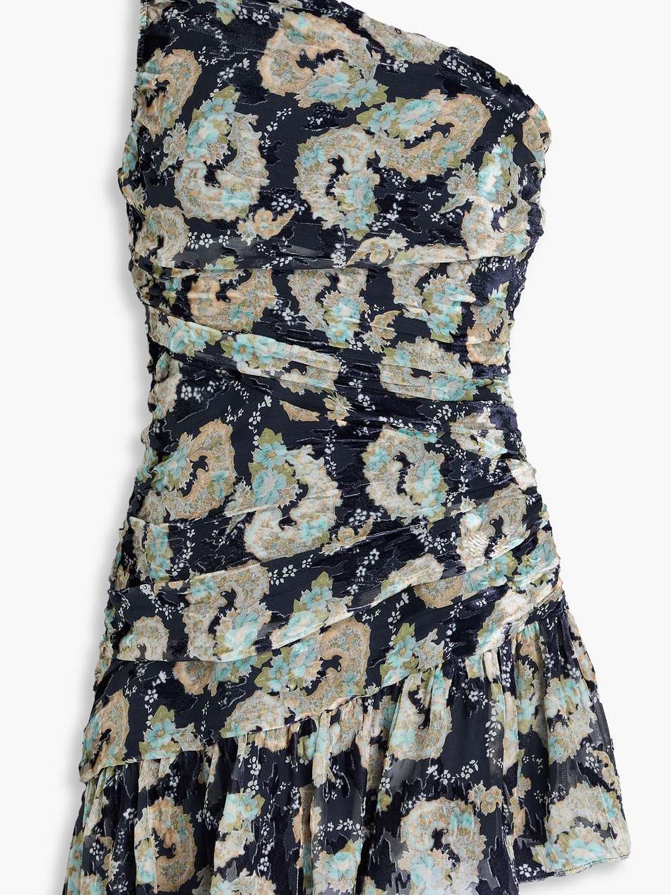 zietta one-shoulder floral-print devoré-chiffon mini dress