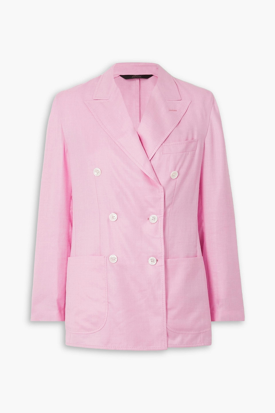 Brioni Double-breasted Silk, Cashmere And Linen-blend Blazer In Bubblegum