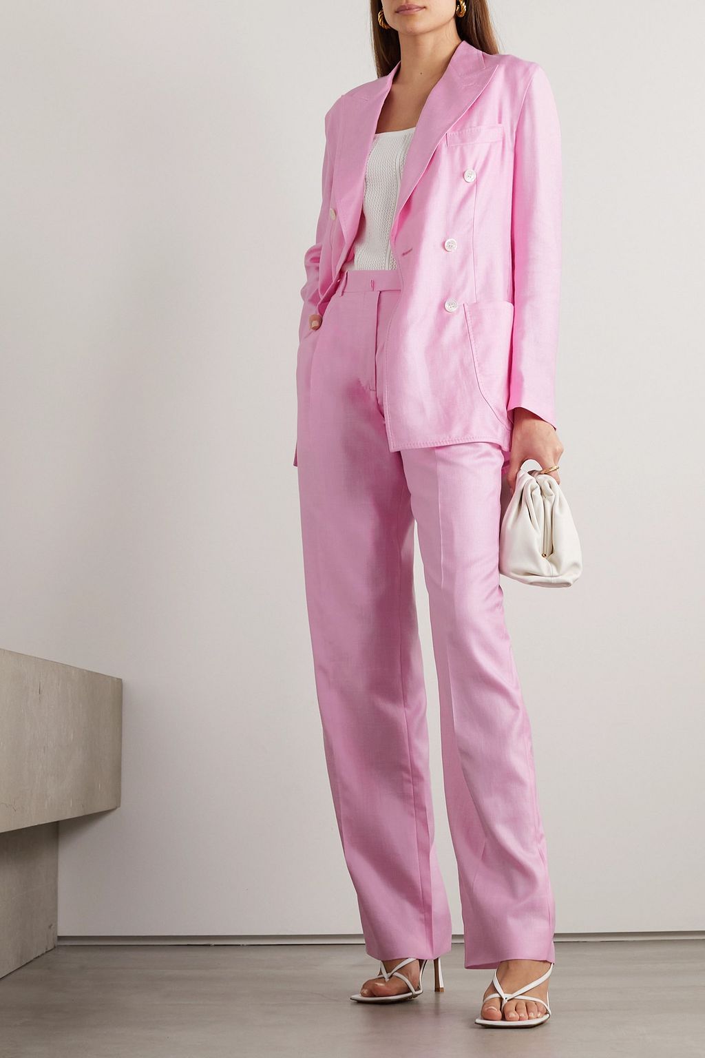 BRIONI Double-breasted silk, cashmere and linen-blend blazer