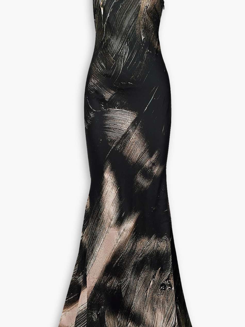 one-shoulder printed stretch-silk maxi dress