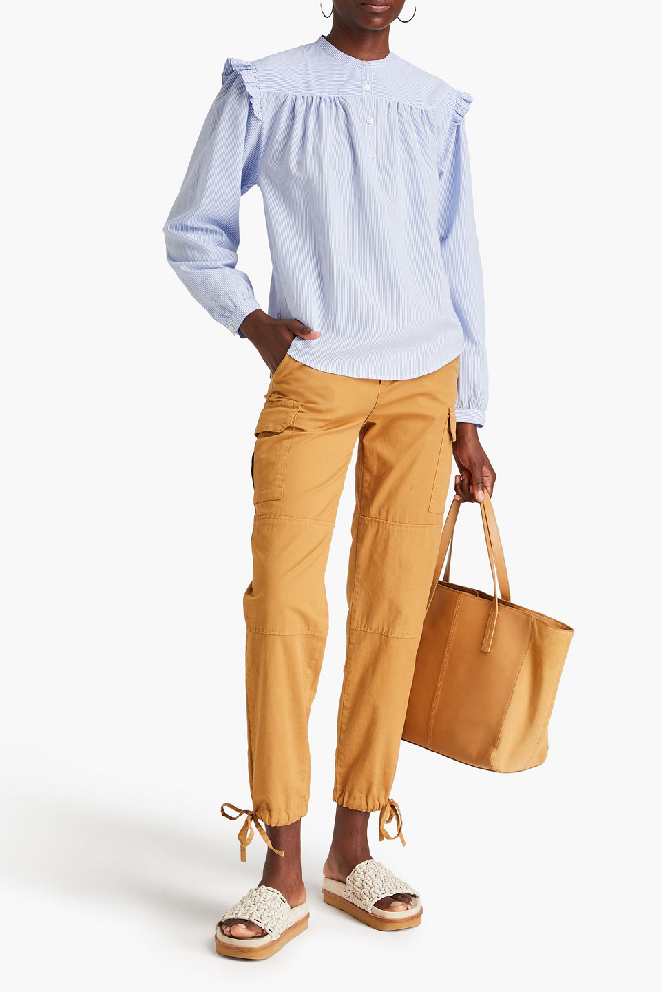 OFFICINE GENERALE CHARLINE RUFFLED STRIPED POPLIN TOP