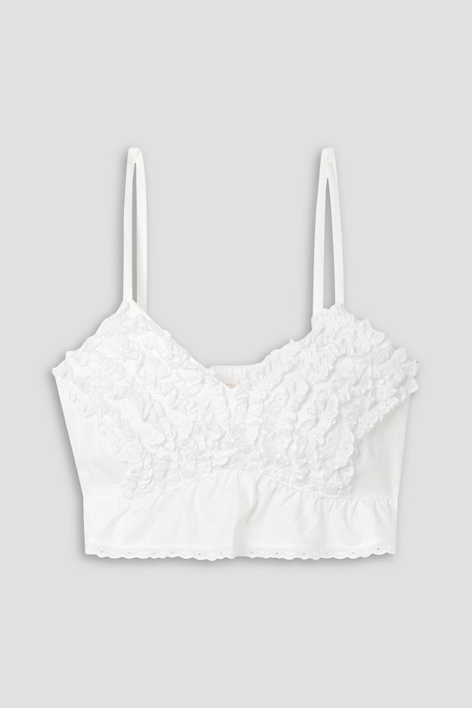 Loretta Caponi Bora Cropped Ruffled Broderie Anglaise Cotton Top In White