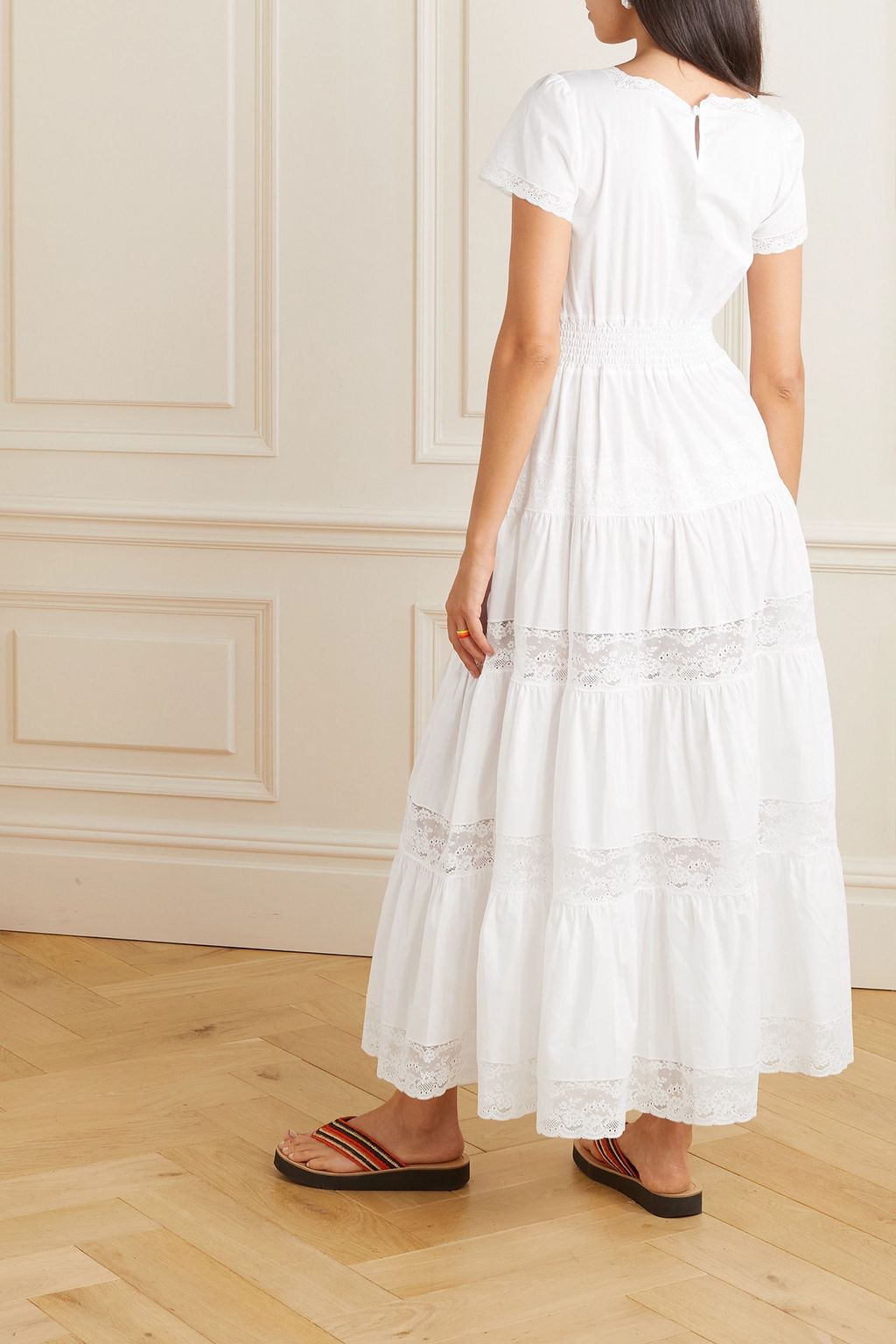 LORETTA CAPONI Lulu lace-trimmed cotton-poplin maxi dress