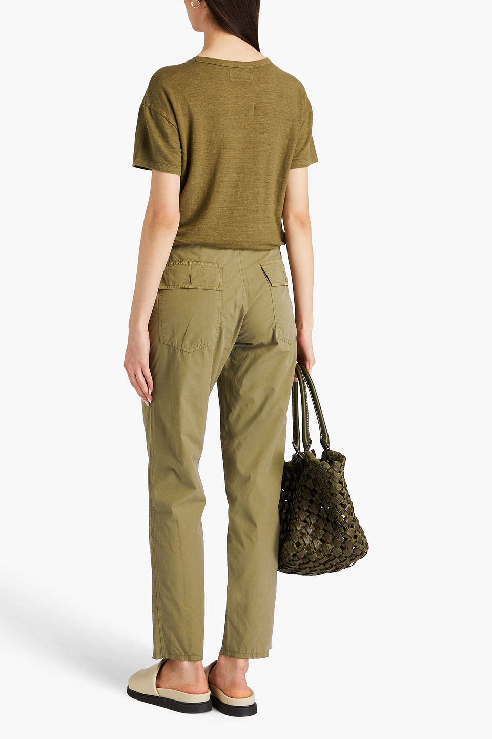 Officine Generale France Cotton Tapered Pants In Army Green